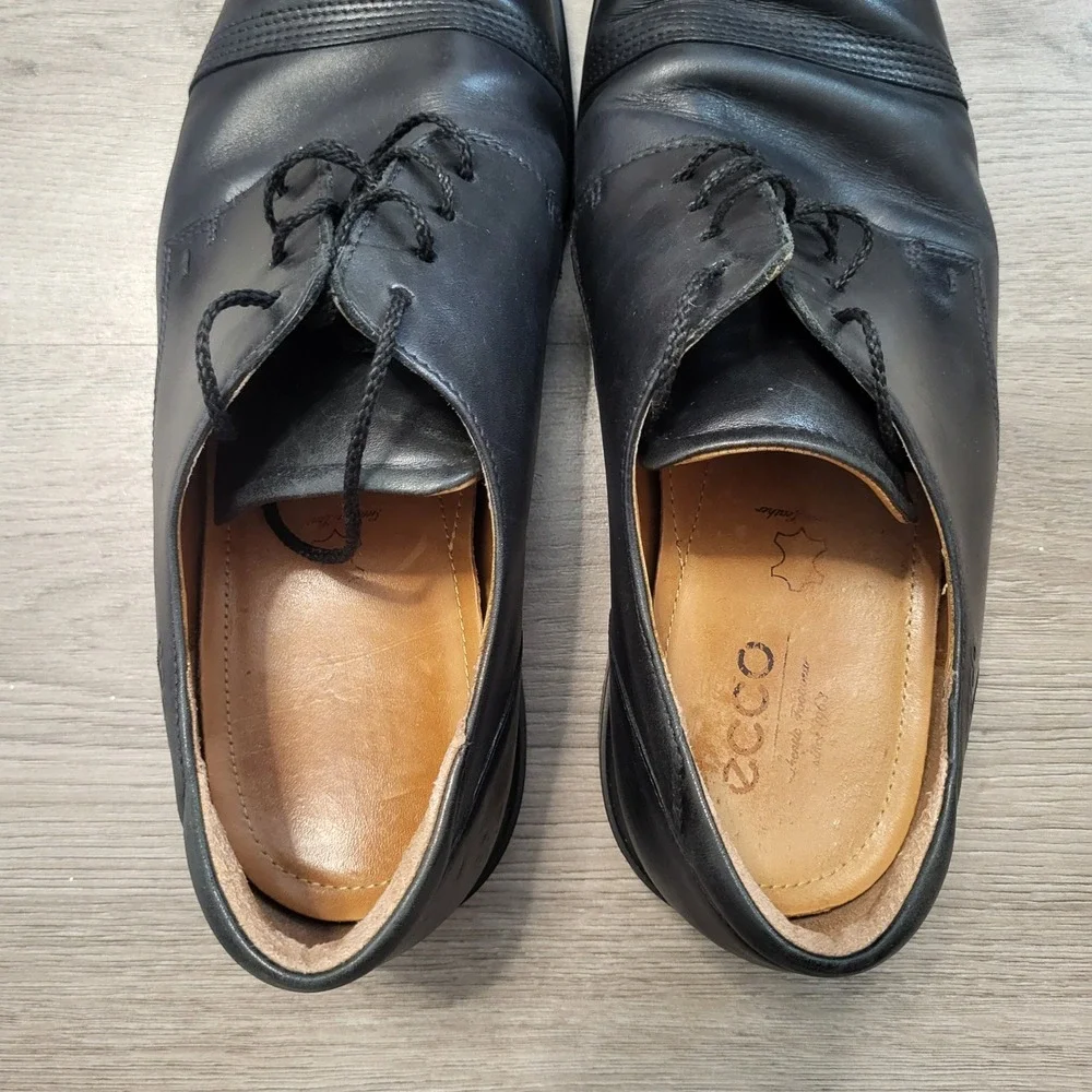 ECCO Mens Black Genuine Leather Cap Toe Derby Dress Shoes US Size 13 EU 47